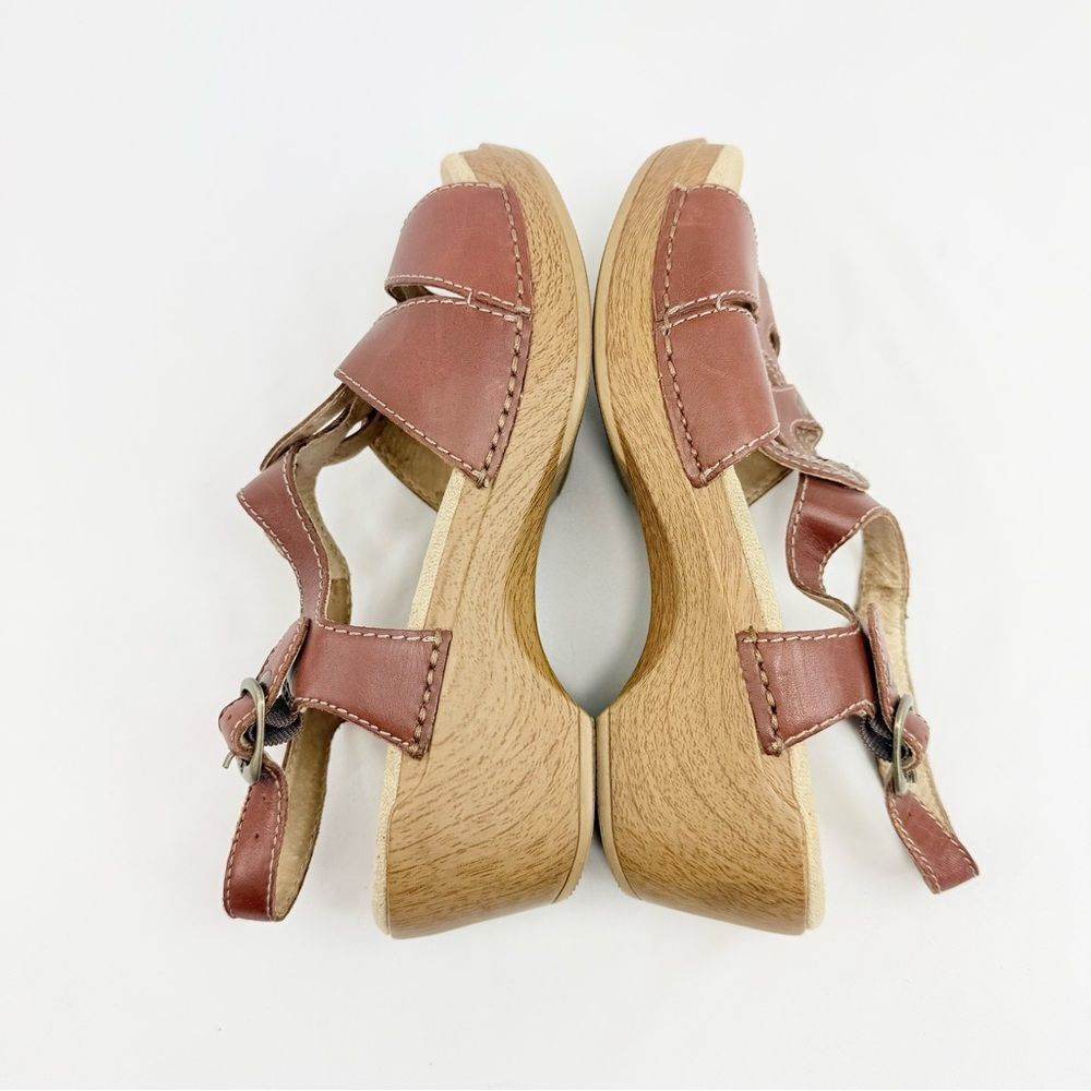 Dansko SINGRID Brown Leather Open Toe Chunky Woodgrain Heel Slingback Sandals - Picture 8 of 12